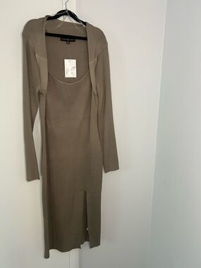 Almost Famous Ribbed Long Sleeve Midi Dress in Taupe NWT Woman Dress